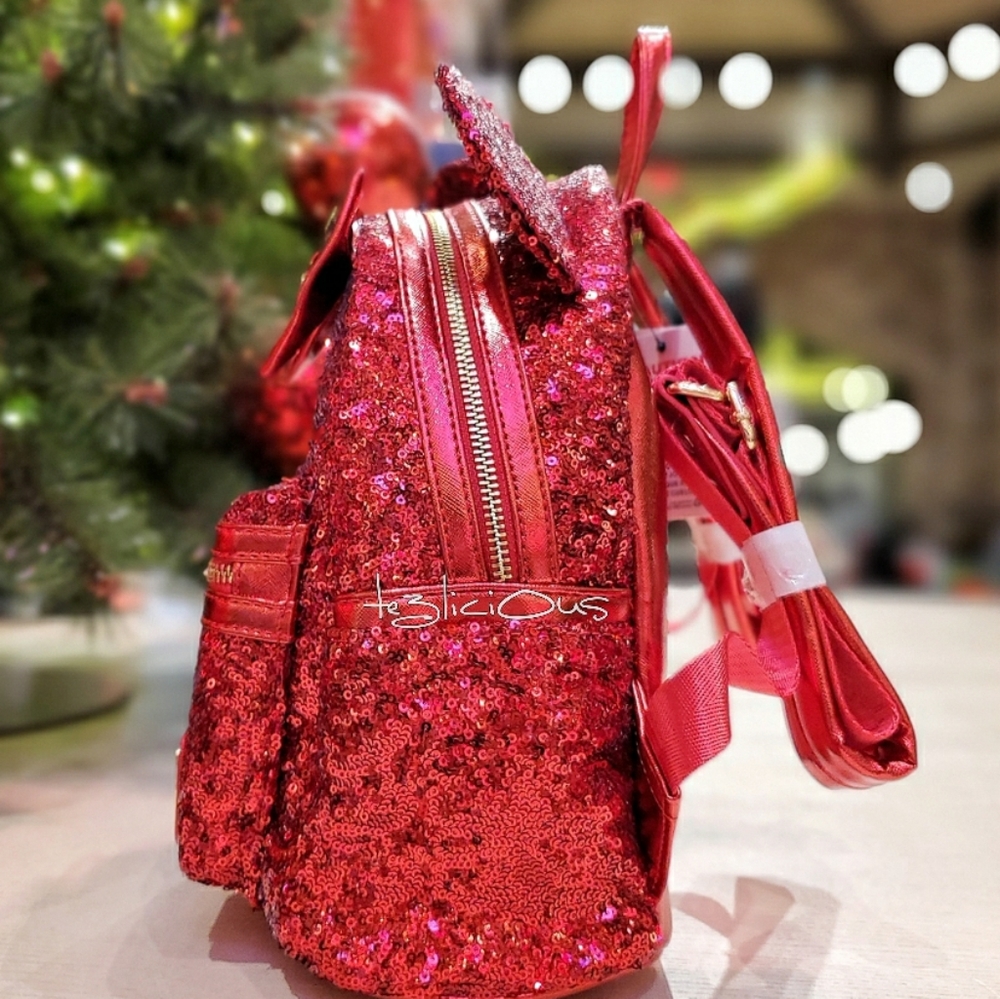 DISNEY PARKS LOUNGEFLY RUBY RED SEQUINED BACKPACK - Picture 3 of 8